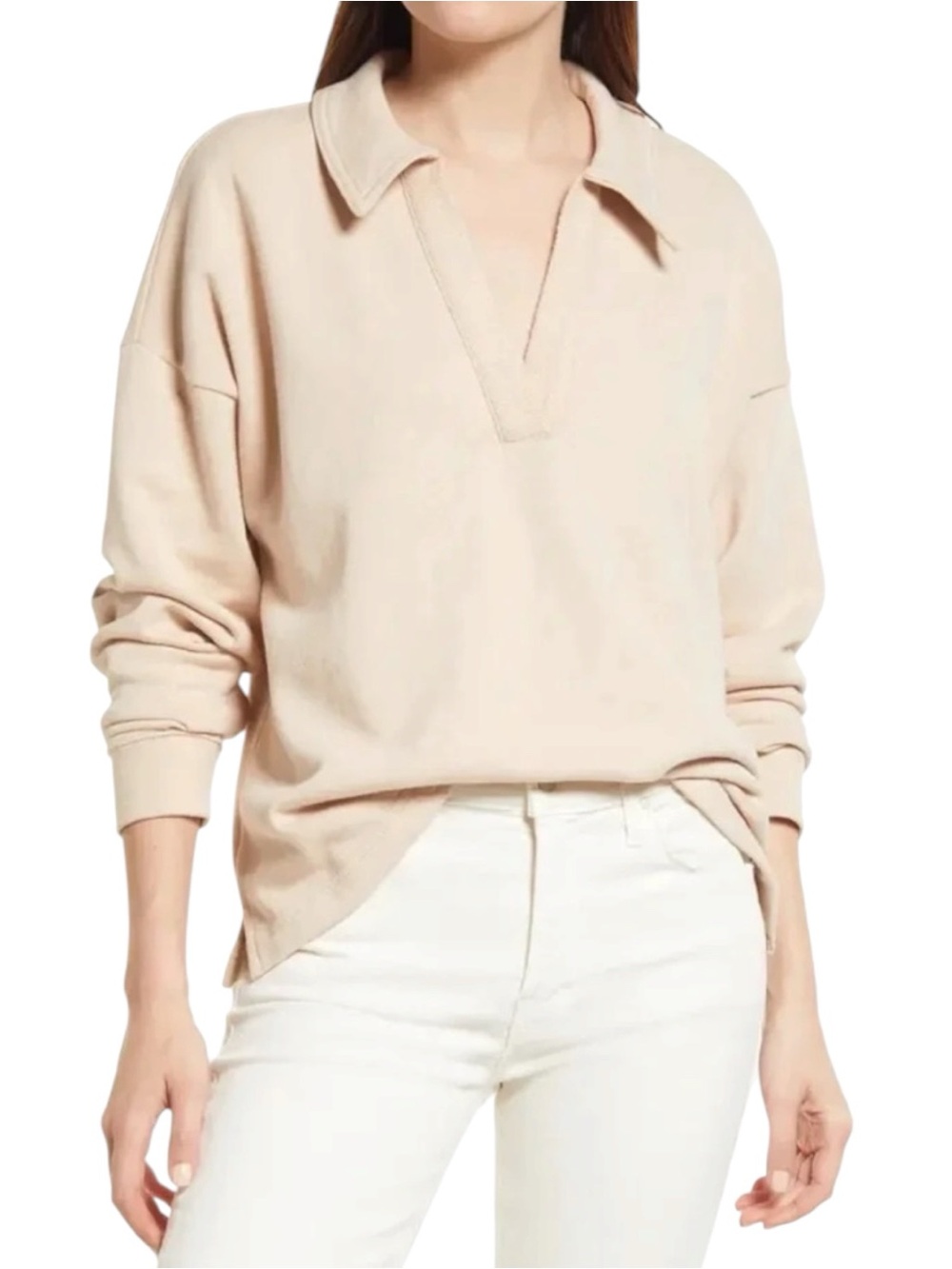 Madewell Neutral Blush Pink/Beige Collared V-Neck Pullover Sweater Top
